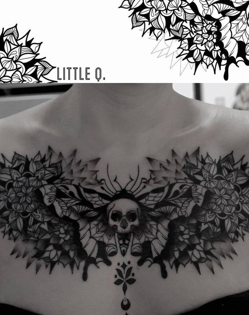 暗黑曼陀罗纹身图片_胸部几何点刺纹身图案