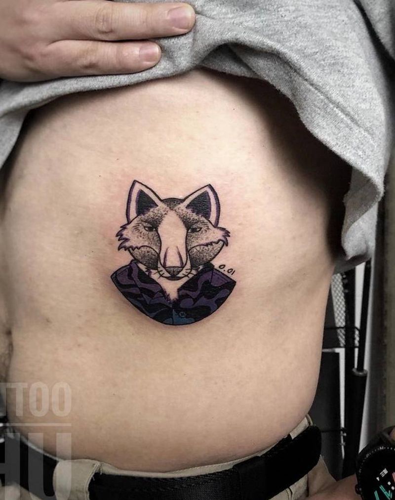 卡通狐狸头纹身图片_腹部腰部点刺狐狸形象纹身图案