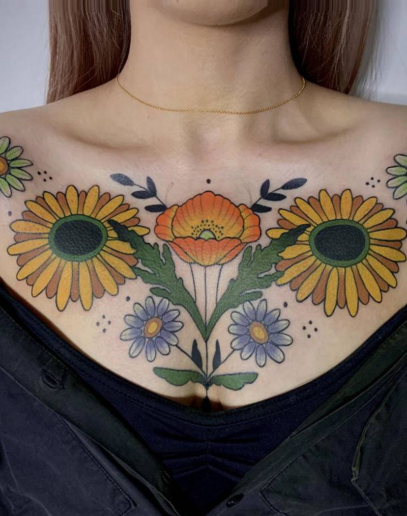 太阳花纹身图片_胸部New School纹身图案