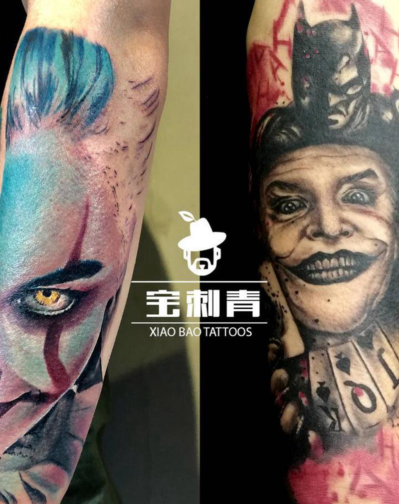 joker经久不衰的题材纹身图片_手臂欧美写实纹身图案