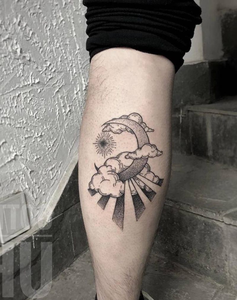 月亮星星纹身图片_点刺月亮纹身纹身图案