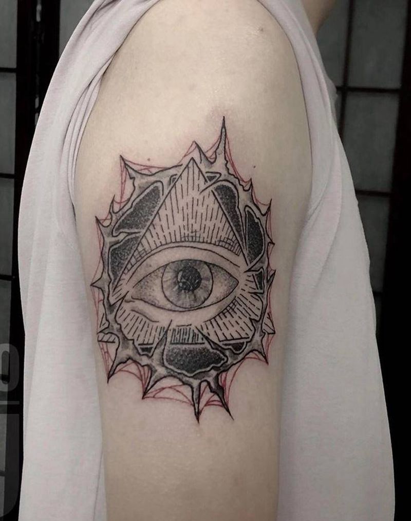 暗黑上帝之眼荆棘纹身图片_点刺上帝之眼眼睛荆棘纹身图案
