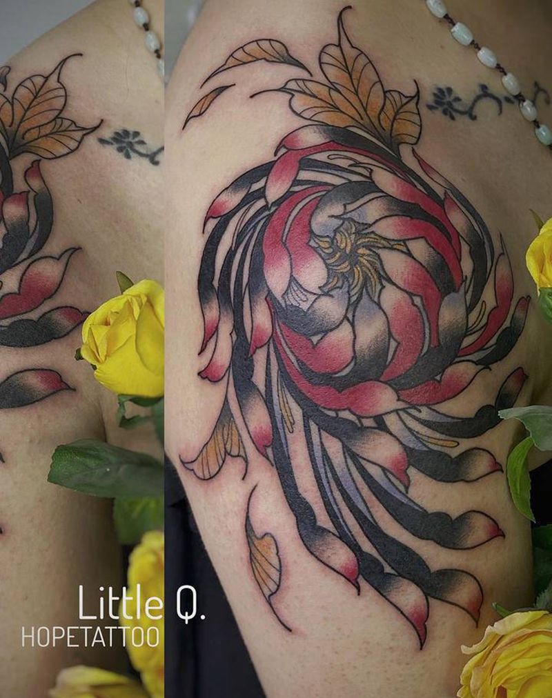 菊花纹身图片_手臂Old School纹身图案