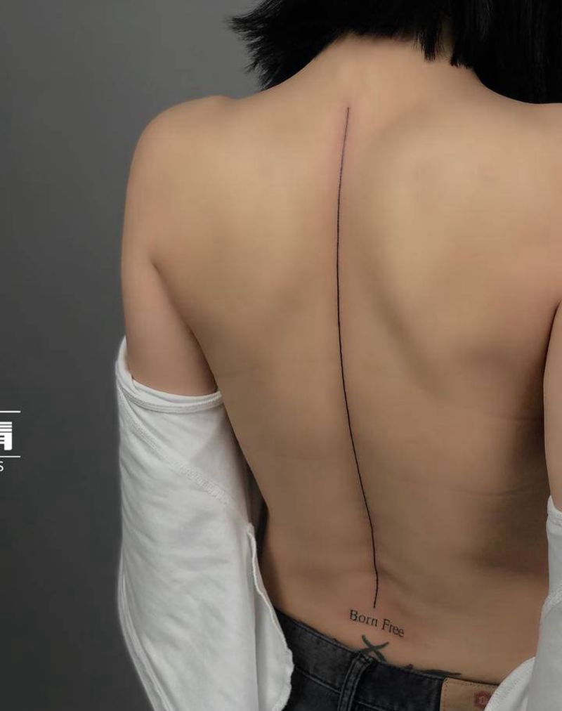 直线纹身纹身图片_背部几何纹身图案