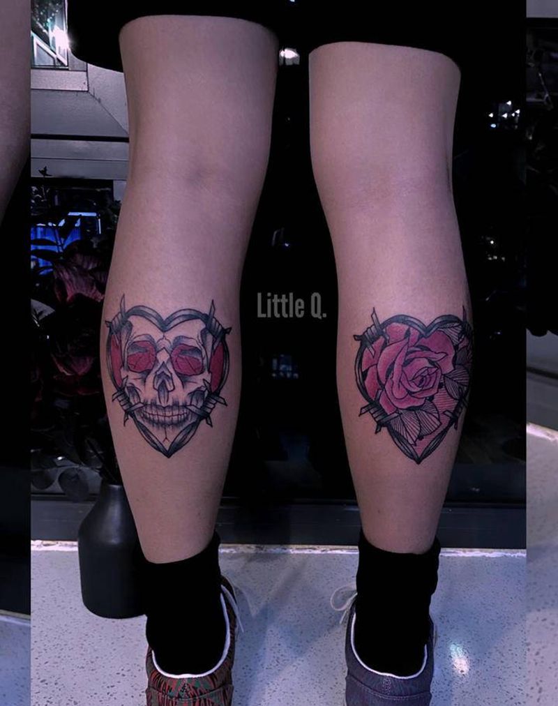 心纹身图片_腿部Old School几何纹身图案