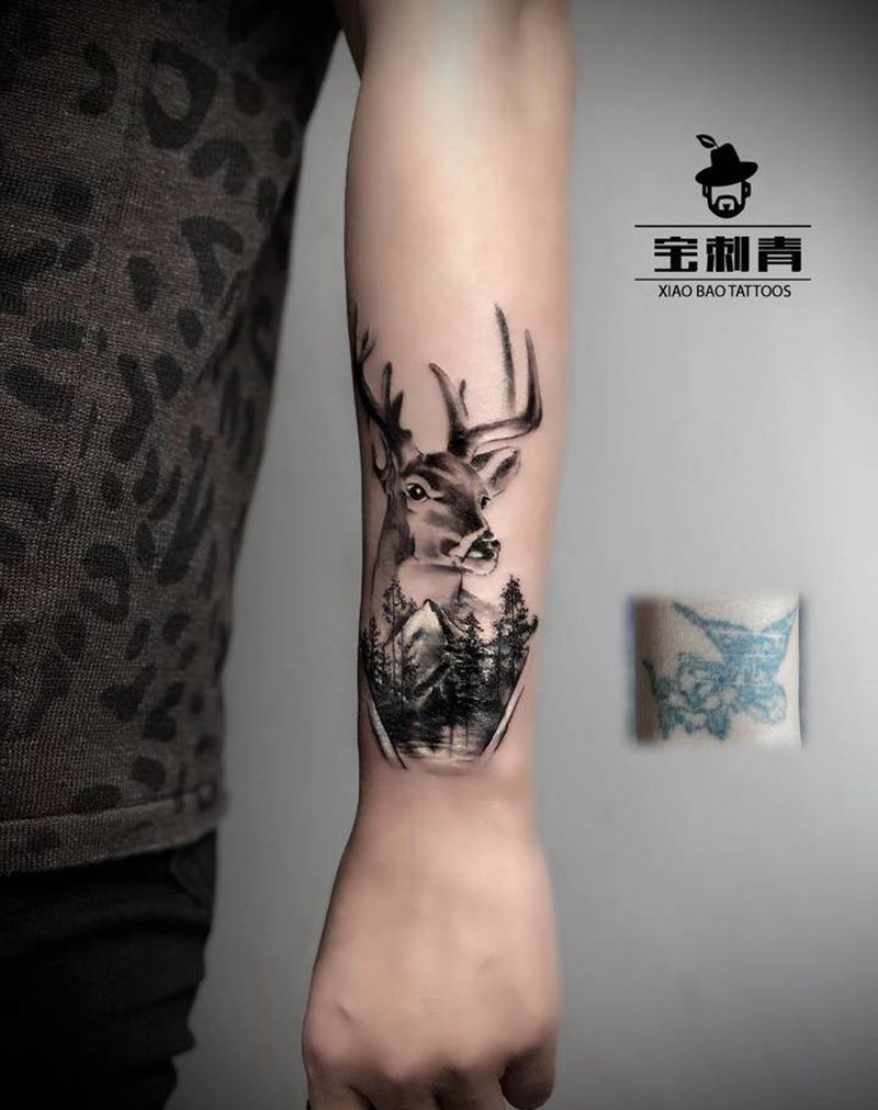 俸禄纹身图片_手臂欧美写实水墨纹身图案