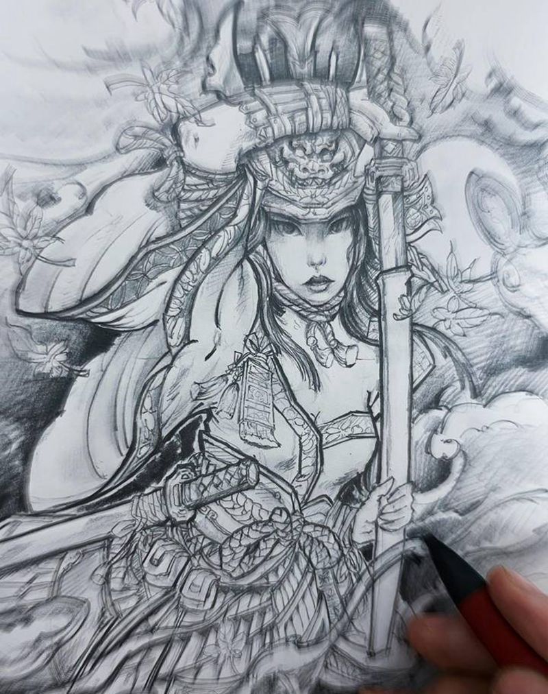 花木兰纹身图片_手臂背部新传统纹身图案