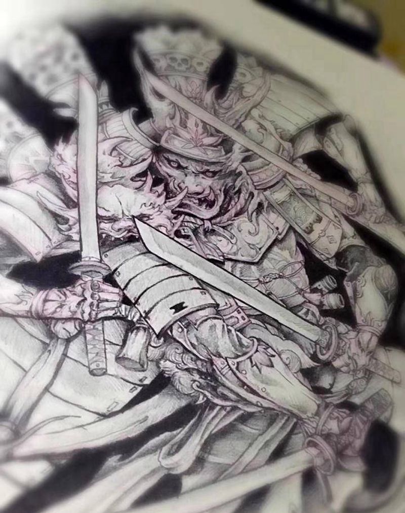 鬼武士纹身图片_背部新传统纹身图案