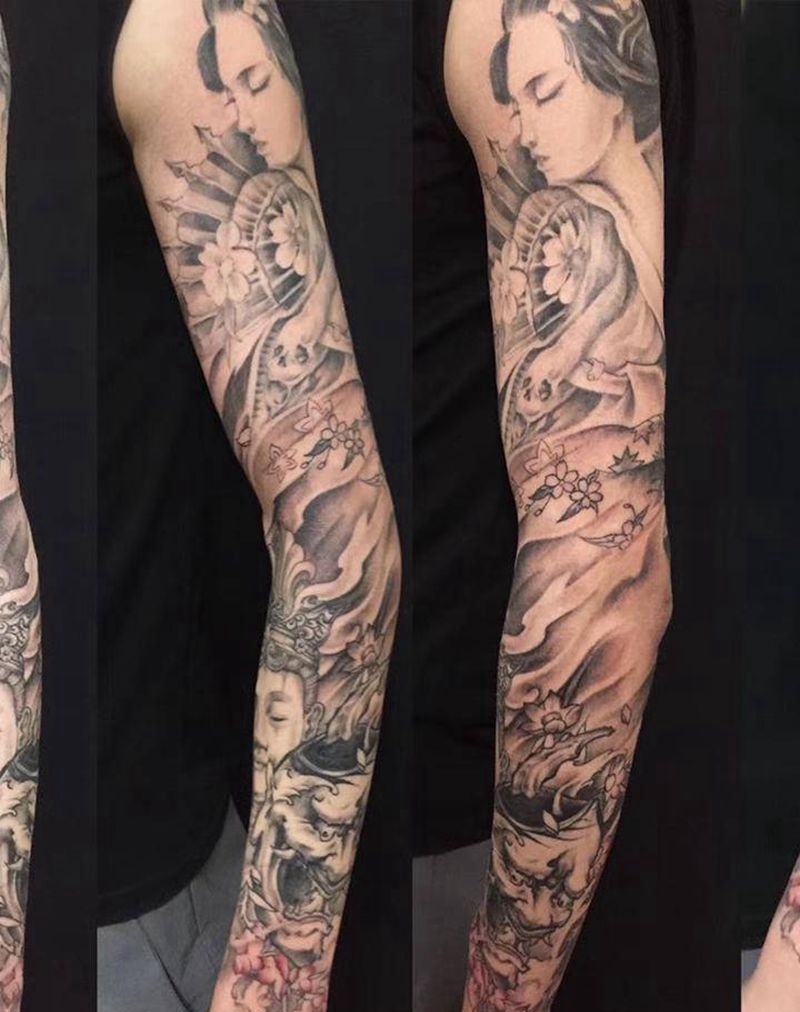 花臂纹身图片_手臂新传统纹身图案