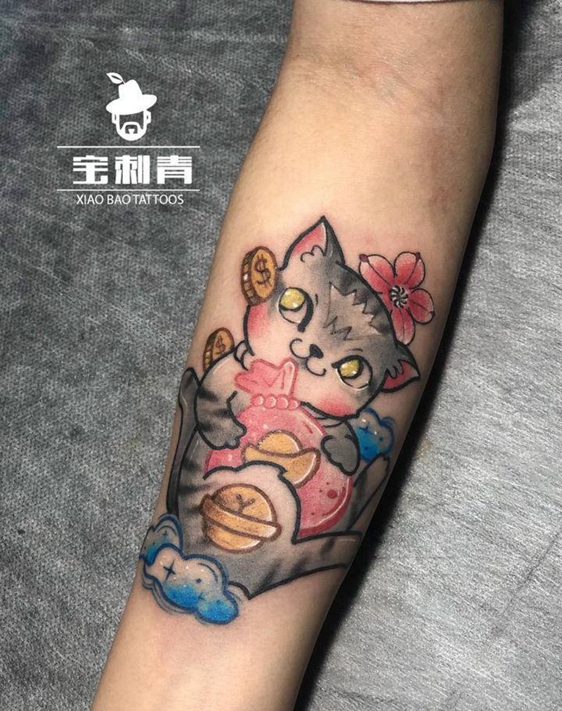 可爱小猫咪纹身图片_手臂New School纹身图案