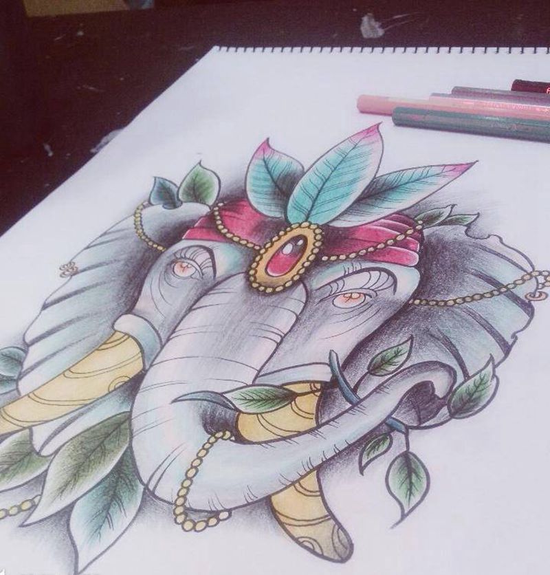 象神手稿纹身图片