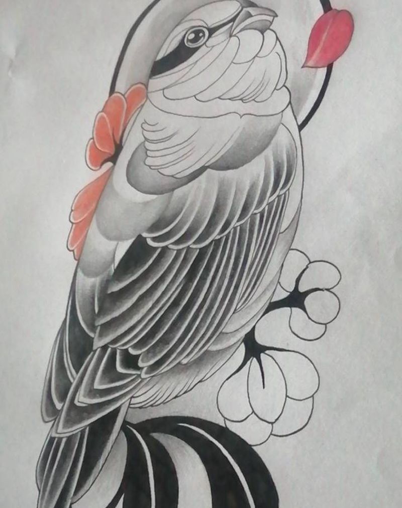 山雀纹身图片_手臂腿部纹身图案