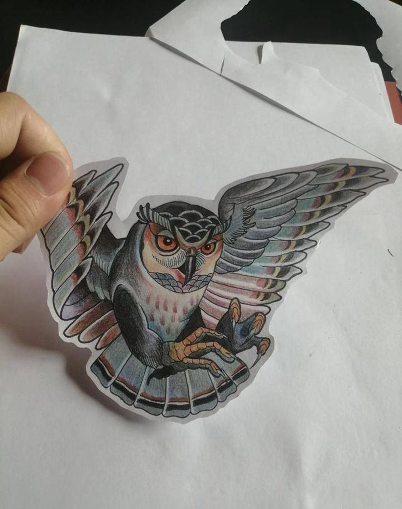 小小猫头鹰纹身图片_New School纹身图案