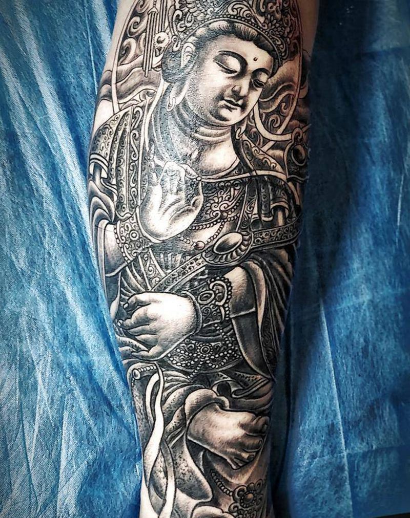 普贤菩萨纹身图片_腿部背部新传统纹身图案