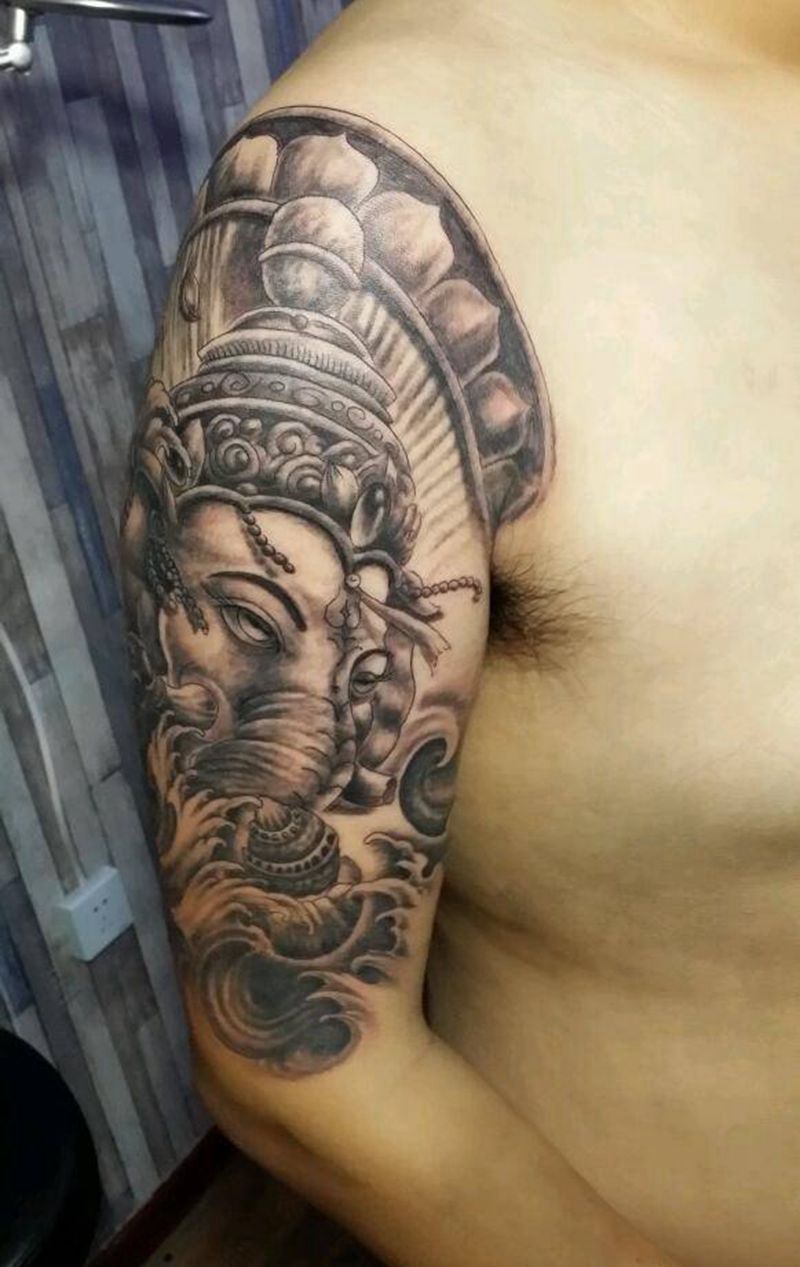 象神纹身图片_手臂手部传统动物鬼神宗教成品纹身图案