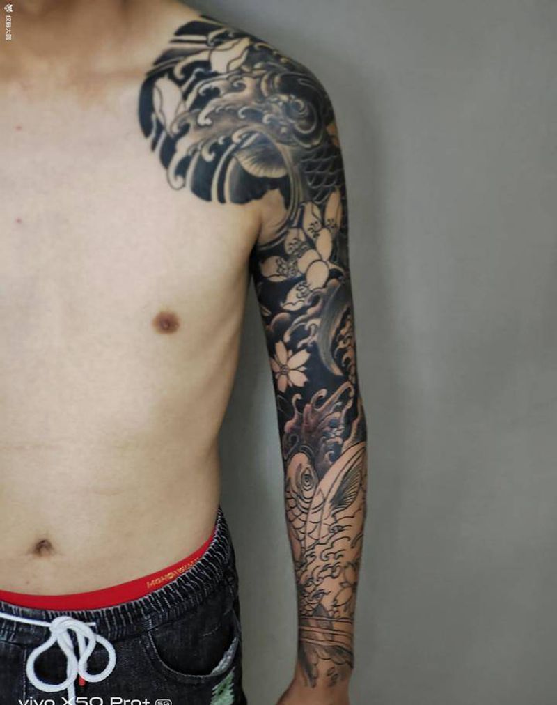 日式老传统花臂纹身图片_手臂老传统纹身图案