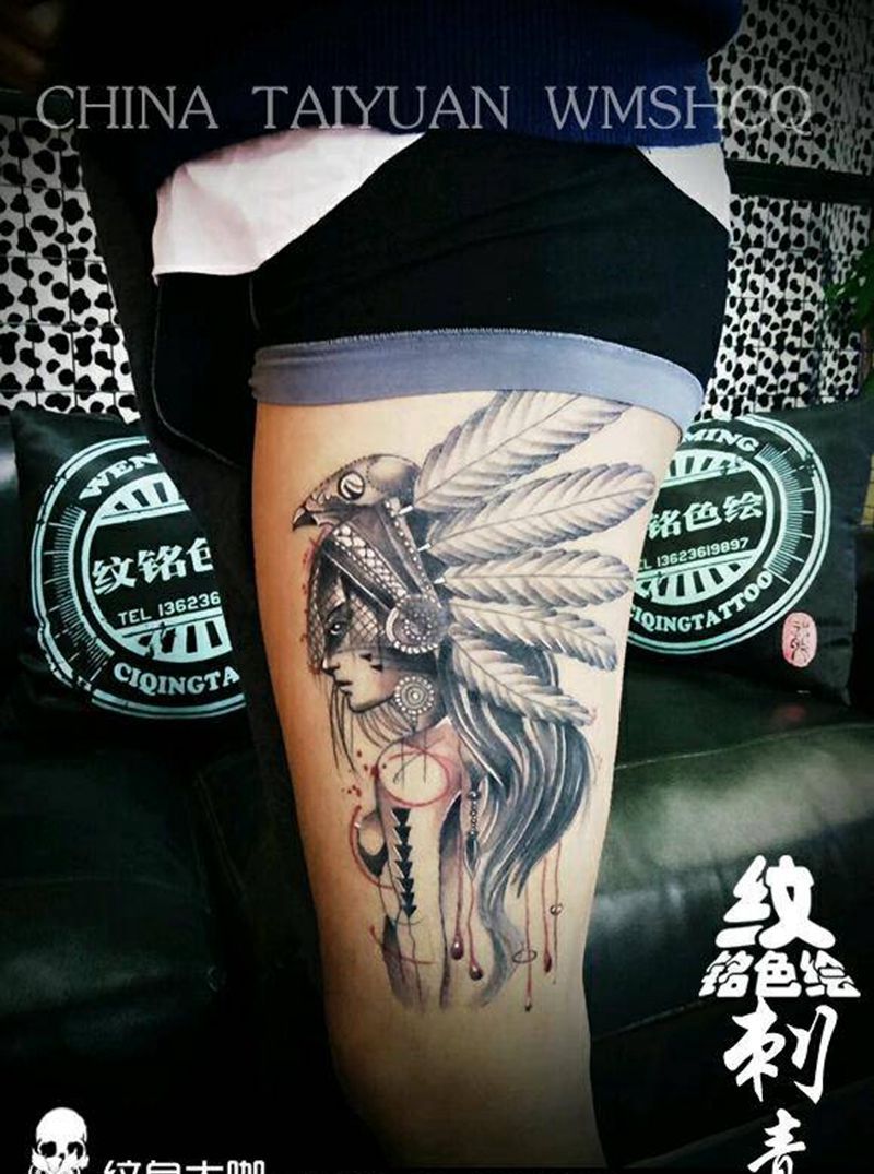 印第安美女纹身图片