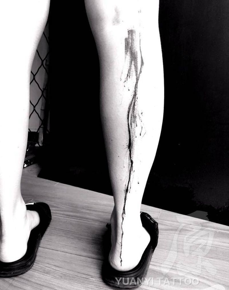 一道墨纹身图片_成品腿部国画习俗清新字符几何图腾纹身图案