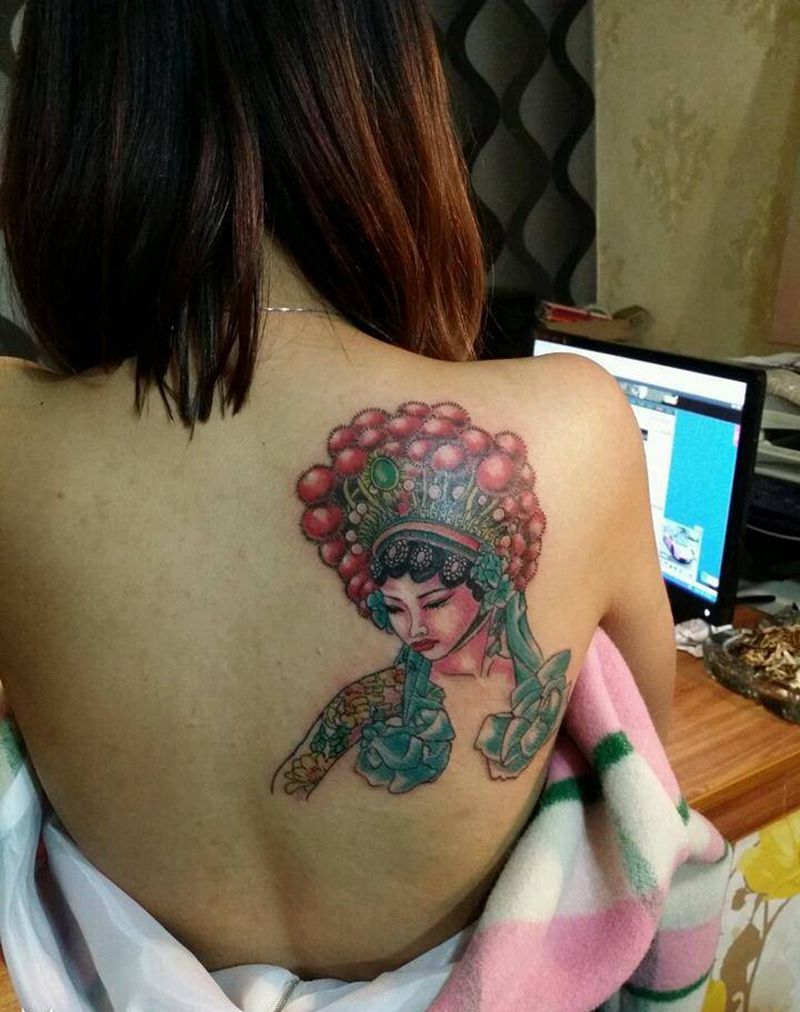 中国花旦纹身图片_肩部胸部背部腿部传统习俗肖像写实国画原创纹身图案