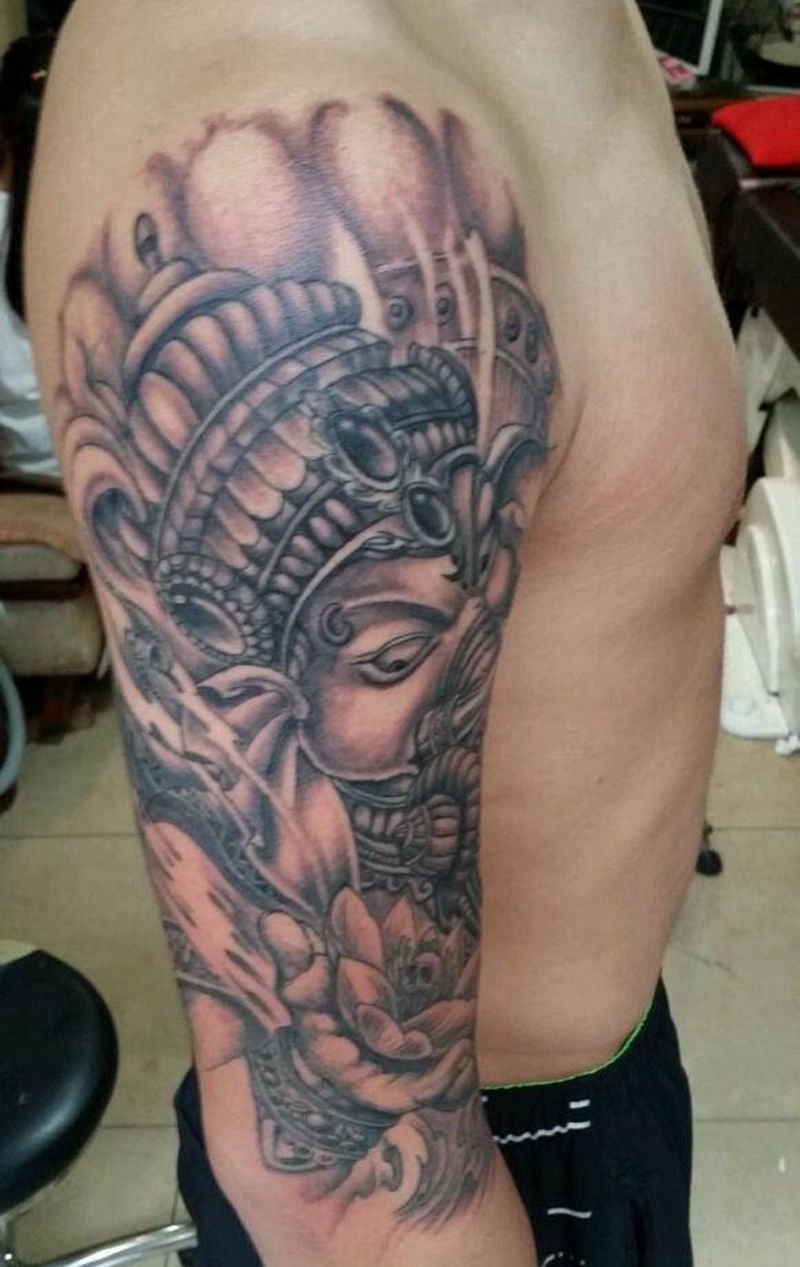 花臂进行中纹身图片_手臂动物人物鬼神纹身图案