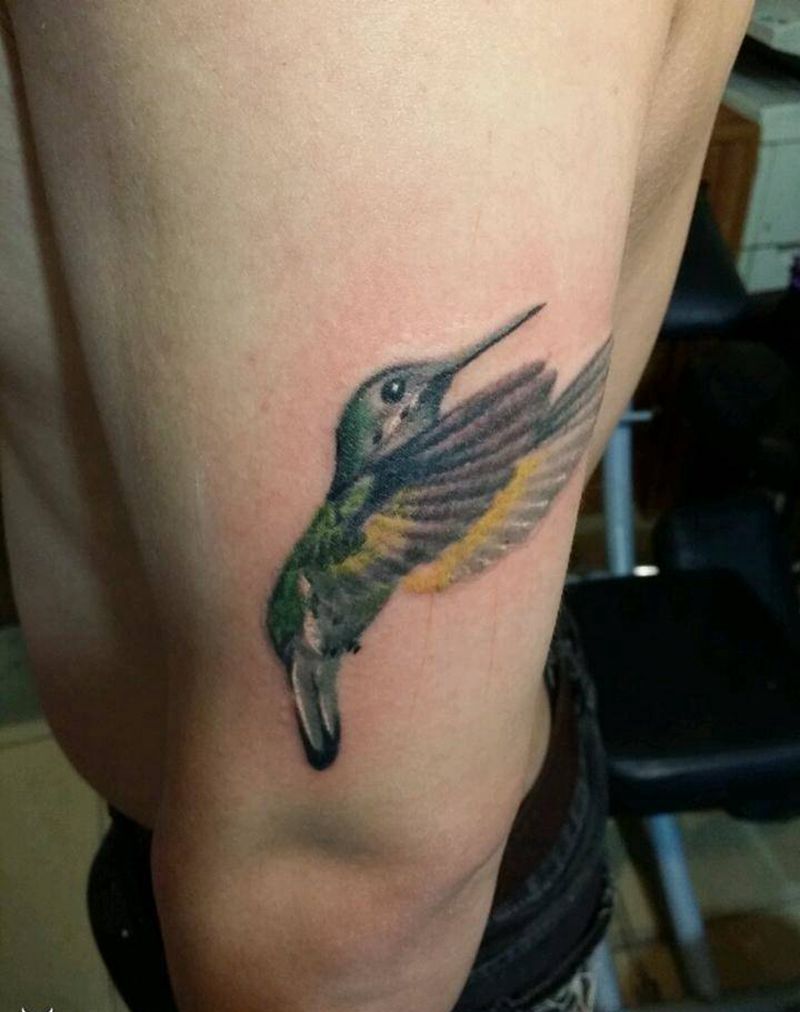 蜂鸟的午餐纹身图片_肩部背部手臂手部传统国画动物情侣原创成品纹身图案