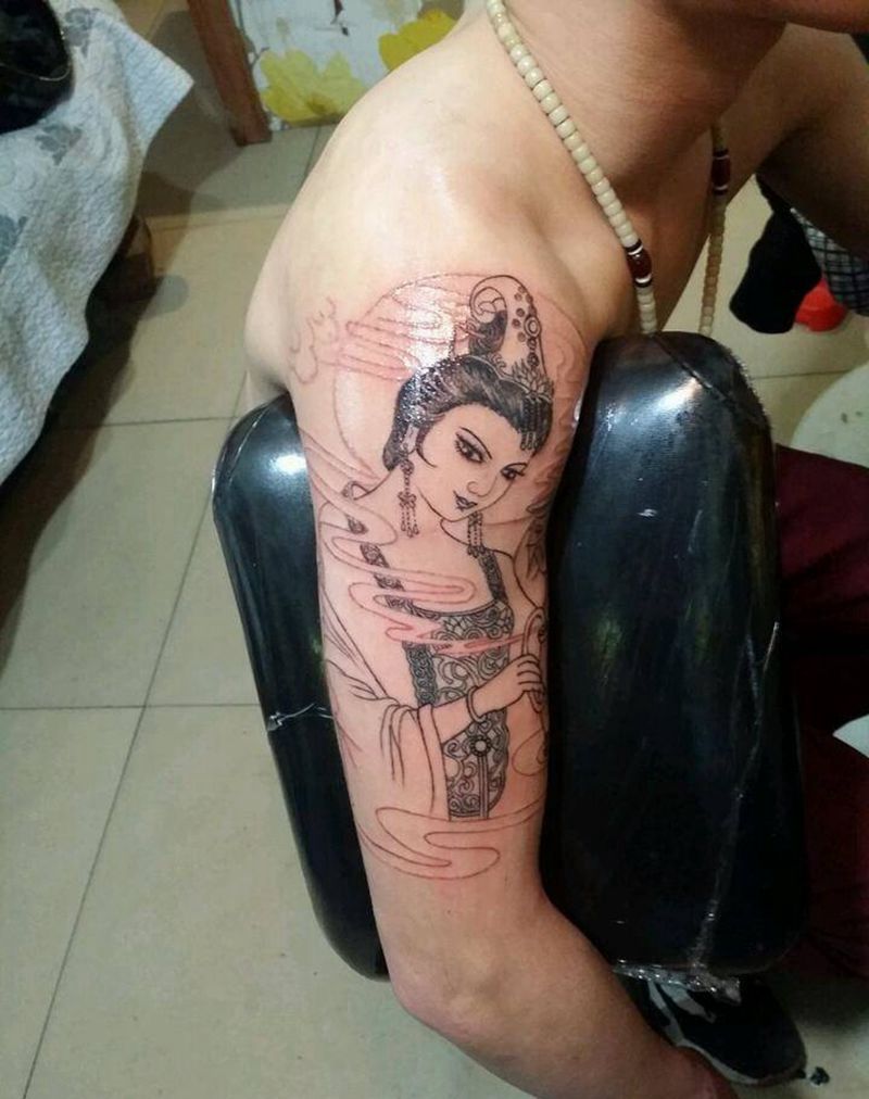 葡萄美酒夜光杯纹身图片_肩部背部手臂腿部传统人物成品纹身图案