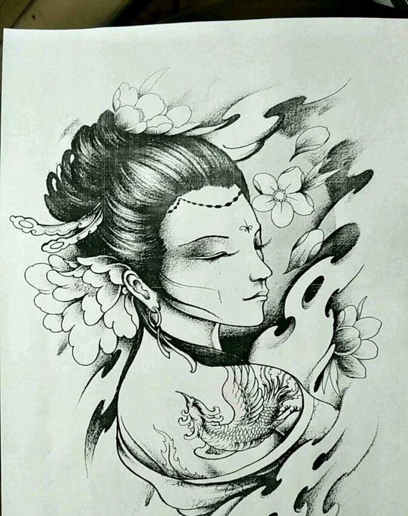 艺妓纹身图片_手臂传统习俗人物成品手稿纹身图案