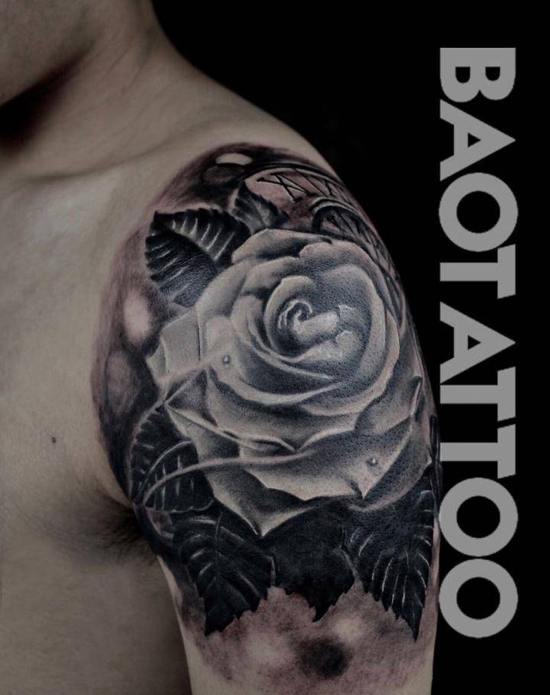 玫瑰遮盖纹身图片