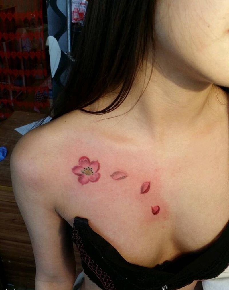 樱花之恋纹身图片_颈部肩部胸部腹部腰部手臂脚部植物原创成品纹身图案