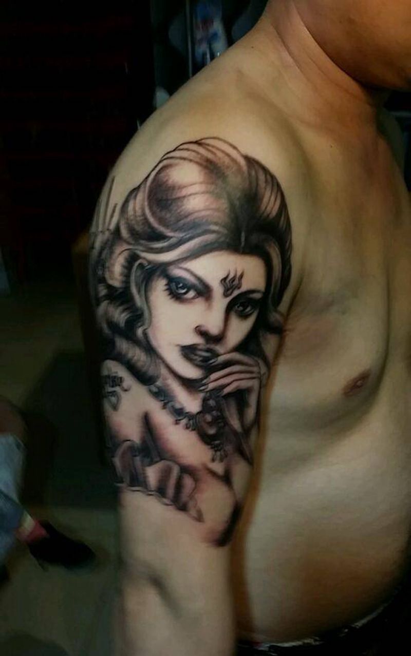 欧美美女肖像纹身图片_肩部胸部背部手臂腿部手部欧美人物成品纹身图案