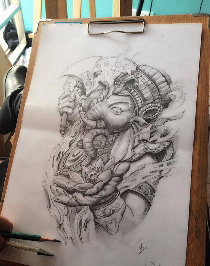 象神手稿纹身图片