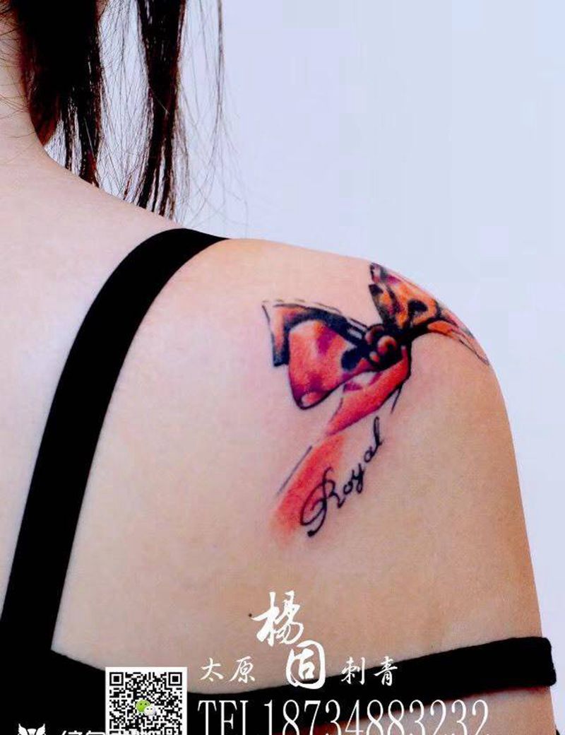 蝴蝶结纹身图片_成品手稿清新贴纸背部肩部腰部腹部原创静物纹身图案