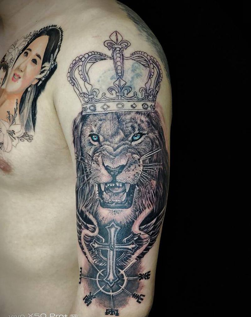 狮子纹身图片_手臂新传统New School纹身图案