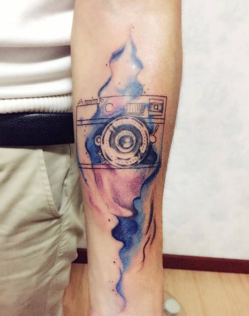 水墨相机纹身图片