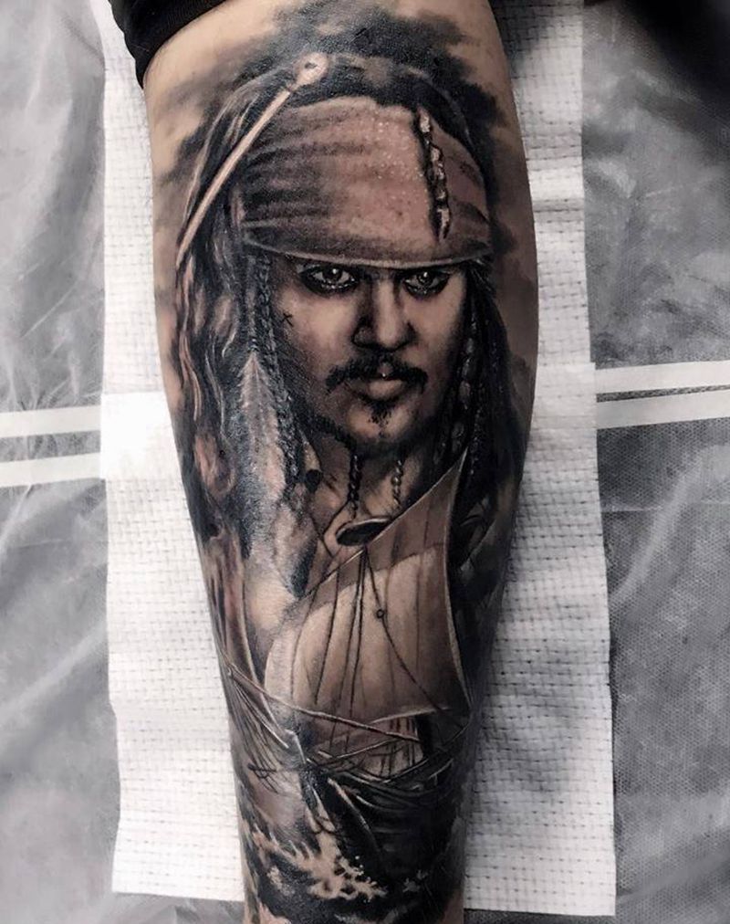 加勒比海盗纹身图片_腿部手部欧美写实纹身图案