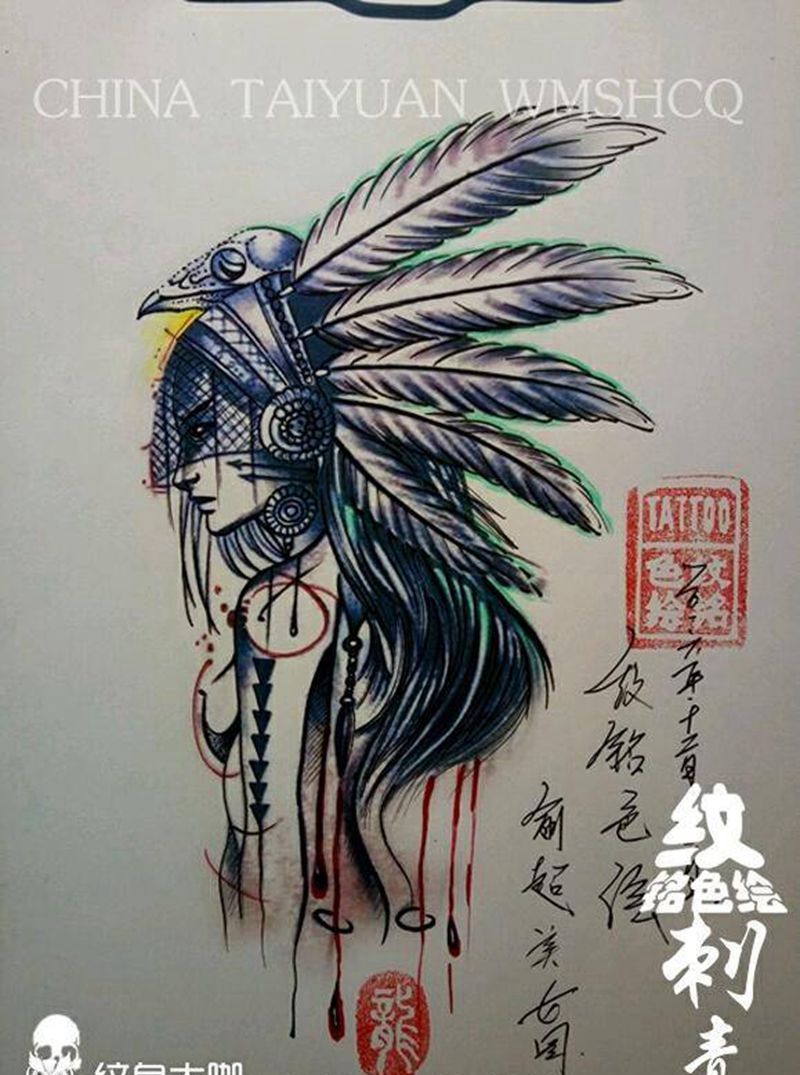 印第安美女纹身图片