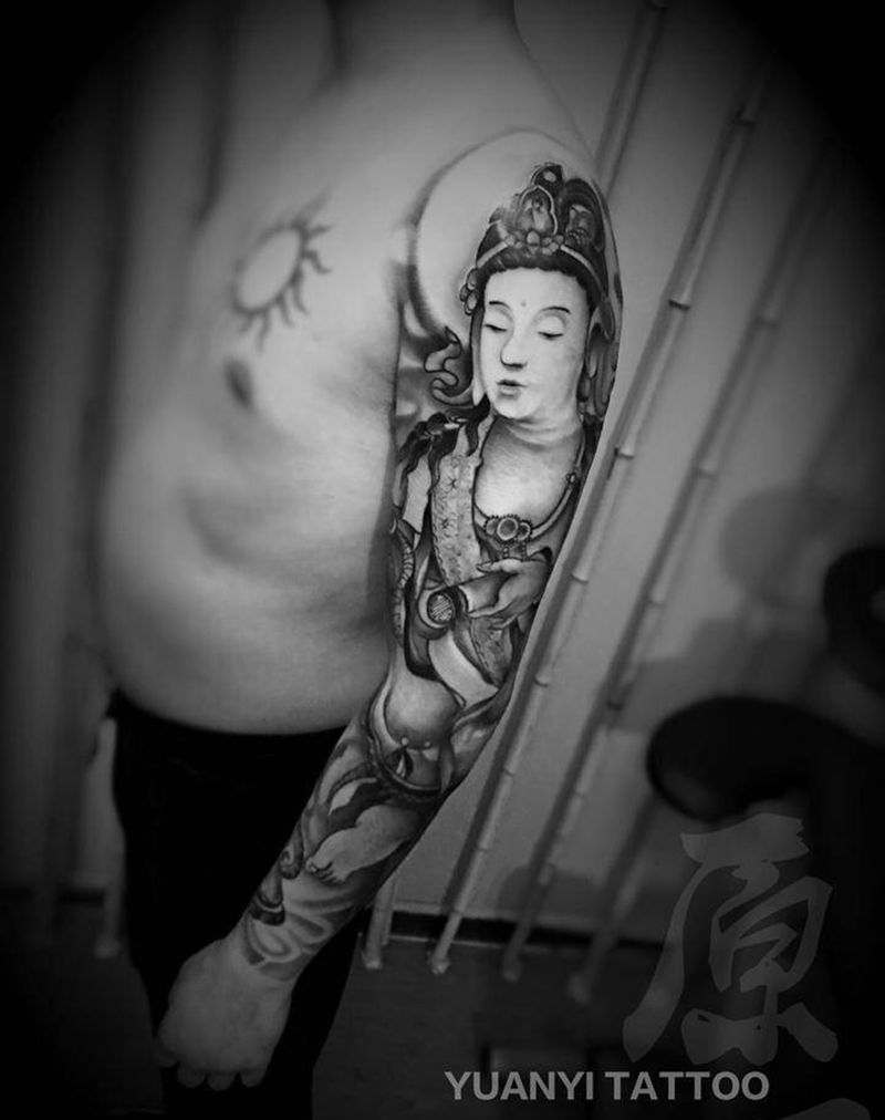 换种感觉 传统花臂纹身图片_成品手臂传统清新写实习俗鬼神人物图腾动物纹身图案