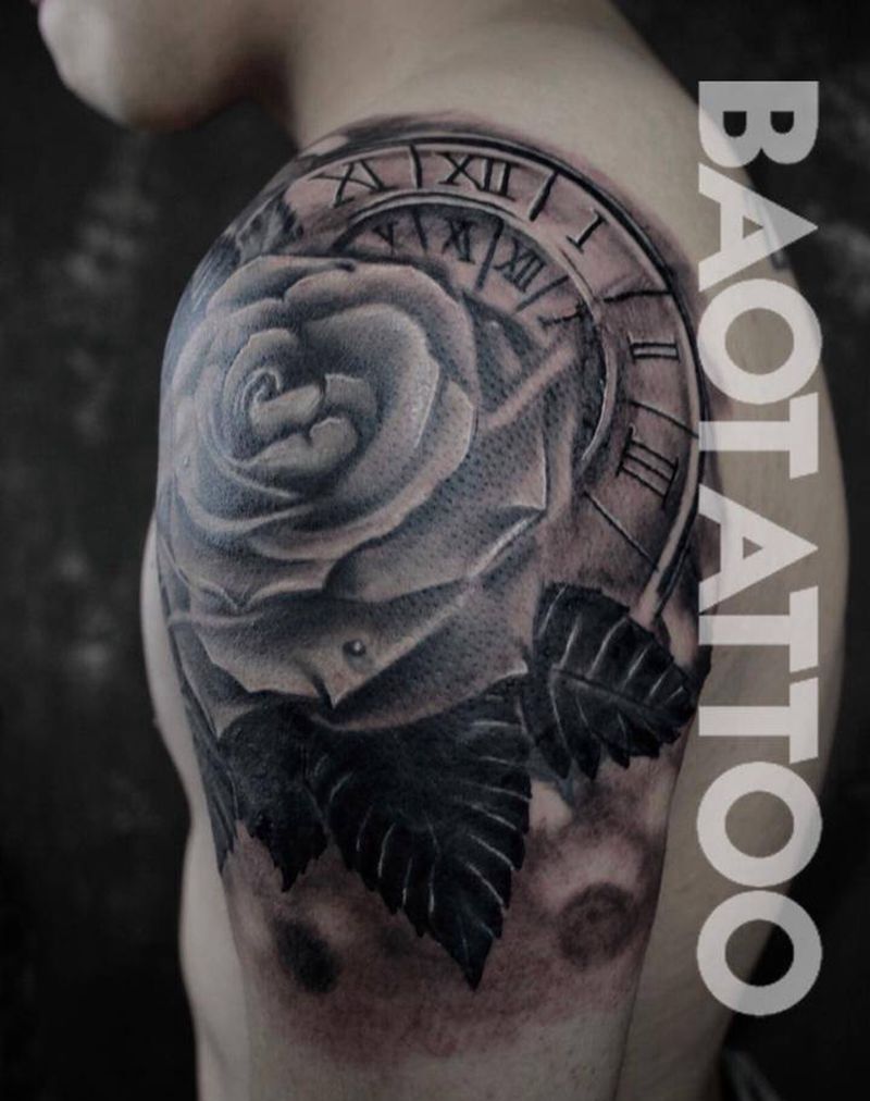 玫瑰遮盖纹身图片