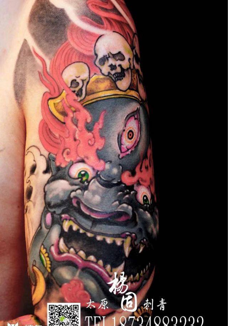 大黑天纹身图片_成品手稿手臂背部传统写实人物宗教鬼神原创纹身图案