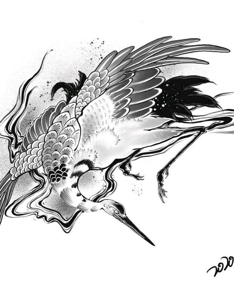 仙鹤纹身图片_胸部腹部新传统纹身图案