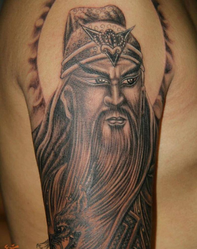 关公头像纹身图片_肩部手臂手部传统肖像人物纹身图案