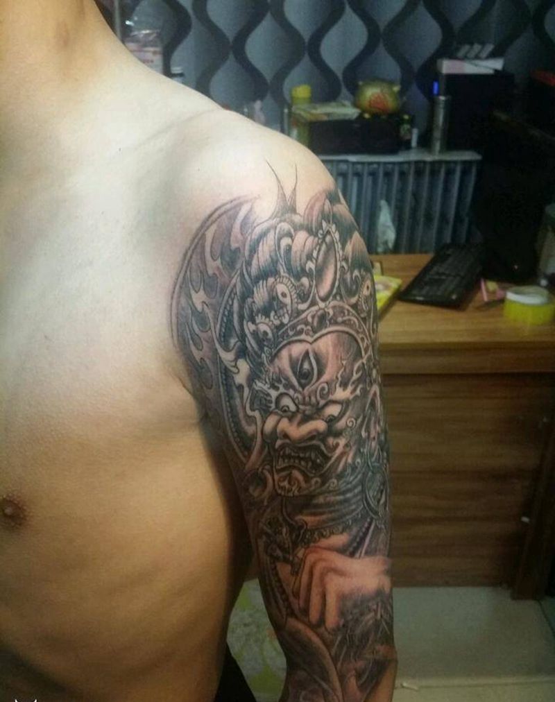 大黑天纹身图片_肩部背部手臂手部传统习俗肖像人物鬼神成品纹身图案