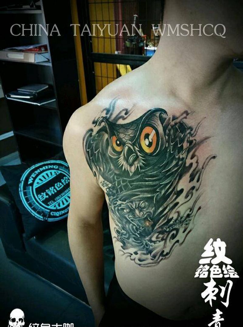 遮盖作品猫头鹰纹身图片