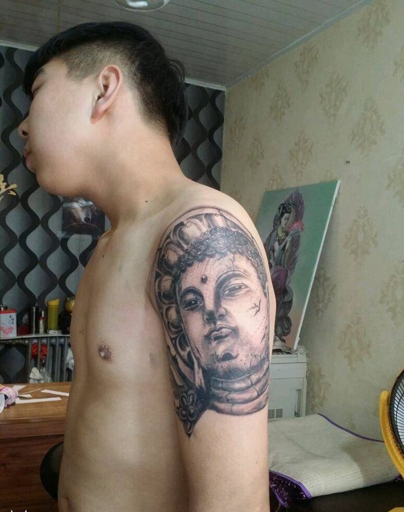 石佛纹身图片_肩部胸部背部手臂手部传统习俗鬼神宗教成品纹身图案