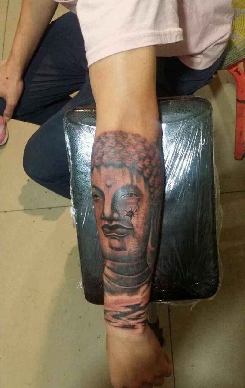 手绘佛头纹身图片_手臂手部人物鬼神宗教原创成品纹身图案