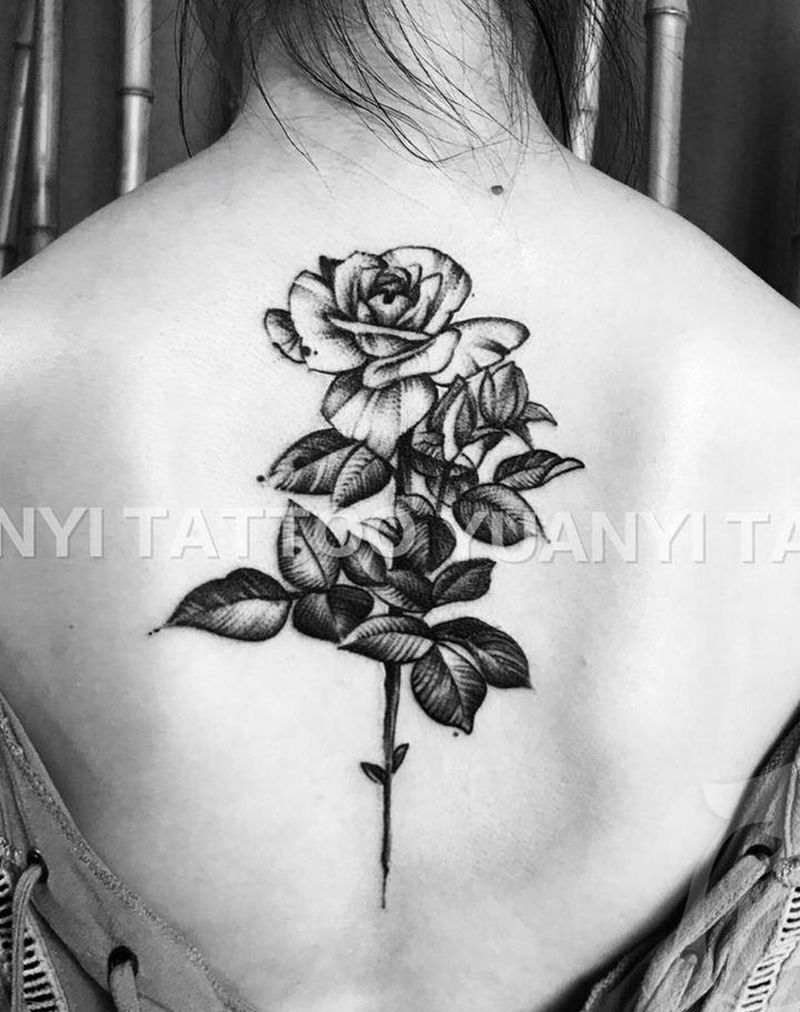 后背 花卉 纹身纹身图片_植物原创清新背部插画纹身图案