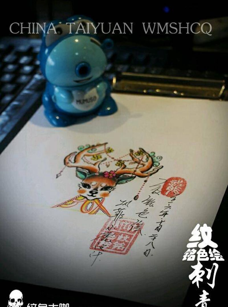 小鹿，一只纹身图片
