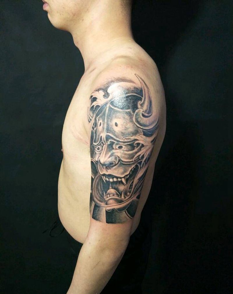 般若纹身图片_肩部手臂传统鬼神成品纹身图案