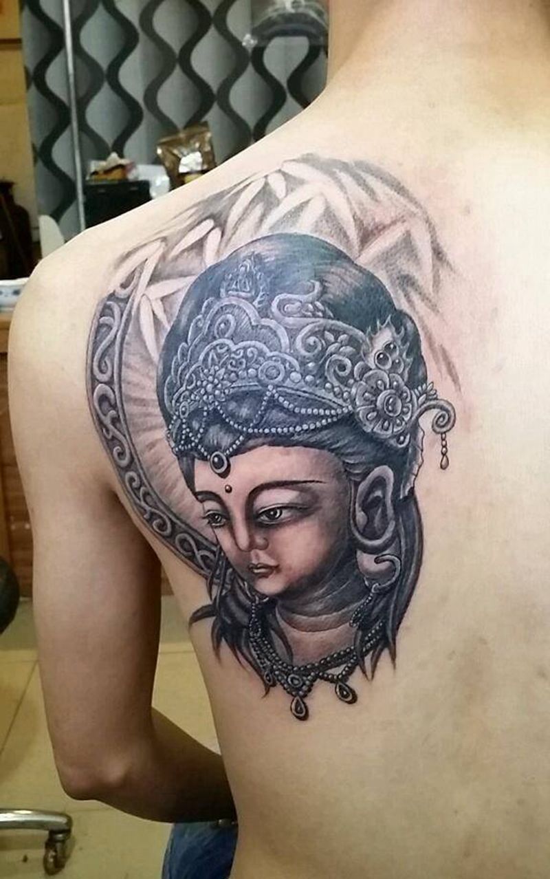 文殊菩萨纹身图片_肩部背部手臂腿部传统人物宗教成品纹身图案