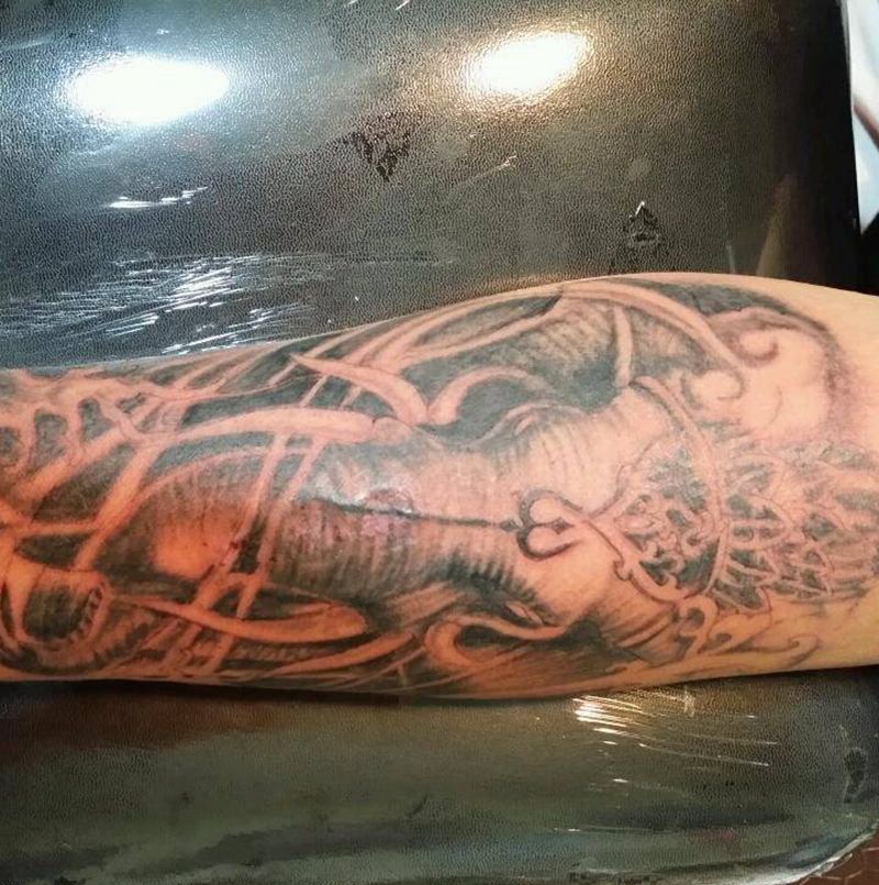 象神纹身图片_手臂腿部动物鬼神成品纹身图案